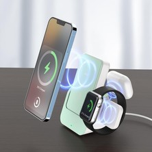 Aesco Kablosuz Power Bank Magsafe Uyumlu Büyük Güç Kaynağı Şarj Seti 10000 Mah Stand Olabilir Cep Telefonu Tablet Saat Kulaklık Mac Şarj Edebilir Powerbank Portatif Sökülüp Tek Kullanılabilir (Zümrüt Yeşil)