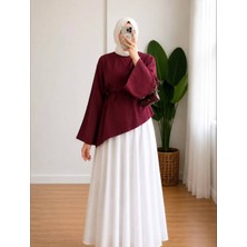 Trendparis Tensel Asimetrik Kesim Bağcıklı Bluz Bordo
