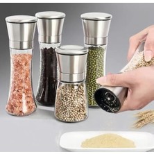 Aesco Paslanmaz Çelik Kapaklı Cam Gövdeli Baharat Değirmeni Seti 2'li 19 cm