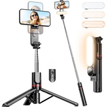 Aesco Infomax LED Işıklı Selfie Çubuğu & Tripod – 111 cm Uzatılabilir, 360° Döner Telefon Tutucu, Çıkarılabilir Bluetooth Kumanda, 3 Renk Modu & 9 Parlaklık Seviyesi, Apple ve Android ile Uyumlu