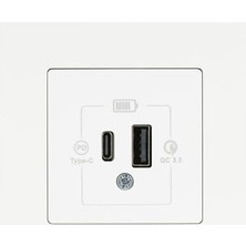 Aesco Günsan Eqona Beyaz 2 Çıkışlı USB Şarj Prizi Type C + Type A 20W
