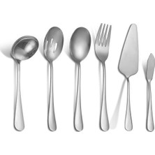 Aesco 6 Parça Silver Sunum Için Servis Kaşığı Kaşık Çatal Spatula Reçel Seti CIN613SLV