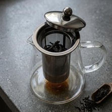 Aesco Paslanmaz Metal Süzgeçli Borosilikat Cam Demlik - 950 ml Bitki Çayı Demliği ve Çaydanlık Üst Cam Demlik