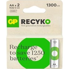 Aesco Gp Batteries Recyko 1300 Aa Kalem Ni-Mh Şarjlı Pil, 1.2 Volt, 2'li Kart