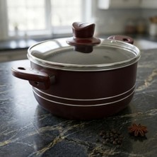 Aesco Assos Derin Tencere - Bordo Renkli, Çift Çizgi Detaylı Cam Kapaklı Yanmaz Yapışmaz Tencere 20 cm ve 26 cm Seçenekli