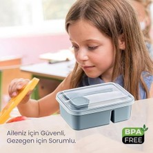 Aesco 3 Bölmeli Beslenme Kabı 920 ml Sosluklu Sızdırmaz Kapaklı Bpa Içermez Çatal Kaşık Dahil Lunch Box Bölmeli Yemek Kabı (Gri)