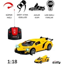 Aesco Oyuncak Uzaktan Kumandalı Şarjlı Kapıları ve Bagajı Açılan 24 cm Drift Spor Arabası Işıklı 1:18 Ölçek (Sarı)