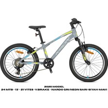 Kron Xc 75 - 24 Mtb - 13' - 21 Vites -V.brake - Nardo Gri/neon Sarı-Siyah-Mavi