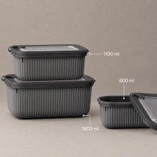 Aesco Vakumlu Silikon Kapaklı Plastik Saklama Kabı Seti, 3.5 Litre, Mikrodalga ve Derin Dondurucu Için, Gıda Depolama Kutusu, Mutfak Düzenleyici Organizer (600/1100/1800 Ml) (Antrasit, Dikdörtgen)