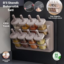 Aesco 8'li Standlı Baharatlık Seti, Tezgah Üstü ve Duvara Monte, Kilitli Kapak, Şeffaf Kavanozlar, Bpa Içermez, Modern Minimalist, Bej/gri