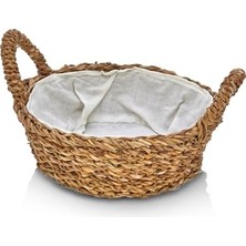 Aesco El Yapımı Doğal Hasır Kulplu Çok Amaçlı Dekoratif Yuvarlak Sepet, Hasır Kulplu Ekmek Sepeti (27X8CM)