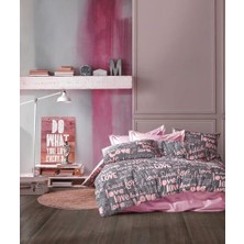 Aesco %70 Pamuklu Çift Kişilik Nevresim Takımı Yorgan Kılıfı Seti + Lastikli Çarşaf +2 Yastık Kılıflı-Kalp Desen (Pembe-Kalp-Love)