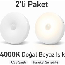 Aesco 2’li Set Sensörlü LED Kabin Işığı Gece Lambası | 1,5W | 4000K Doğal Beyaz | 150 Lümen | USB Şarjlı | Manyetik & Bantlı | Mutfak Dolabı, Merdiven, Gardırop Aydınlatma Karanlıkta Harekete Duyarlı