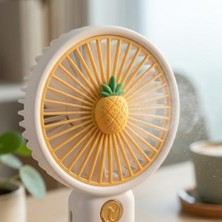 Aesco Mini-Fan Taşınabilir El Fanı, USB Şarjlı, 3 Kademeli Hız, Masaüstü Standlı, 16 Cm, 3 Kademeli Hız Ayarlı, Ananas Desenli, Sarı