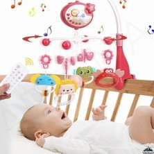 Aesco Pilli Işıklı Müzikli Kumandalı Projektörlü Sabitlemeli Çıngıraklı Dişlikli Dönence - Uyku Arkadaşı (Kırmızı)