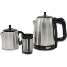 Aesco STM-5845 Çelik Elektrikli Çay Makinesi Inox Çaycı 2-In-1 Demlik Su Isıtıcı 1600W Otomatik Kapama
