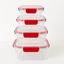Aesco 4’lü Kilitli Saklama Kabı Seti – Sızdırmaz Kapaklı, Farklı Boy ve Renklerde, Bpa Içermez, Plastik Gıda Saklama Kutusu (2150 Ml- 1300 ml - 700 ml - 300 Ml) (Kırmızı)