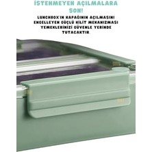 Aesco 1100ML Lunchbox Tek Katlı 2 Bölmeli Paslanmaz Çelik Sefer Tası Yemek Kutusu (Yeşil)