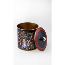 Aesco Evle-Tales Desenli Yuvarlak Metal Saklama Kabı, Erzak Saklama Kabı - Organizer Kutu 14 cm x 15 cm (Tales Alices)