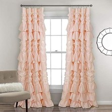 Aesco Lush Decor Kemmy Perde | Fırfırlı, Dokulu Salaş Şık Stil Pencere Paneli Oturma Odası, Yemek Odası, Yatak Odası Için (Tek), 213 x 132 Cm, Kırmızı