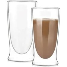 Aesco Çift Cidarlı Uzun Model Cam Kokteyl, Meşrubat, Latte, Su Bardağı, 350 Ml, 1 Adet - 12323