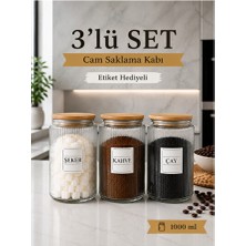 Empressco 3'lü Ahşap Kapaklı Cam Kavanoz Seti, 1000 Ml, Vakumlu, Şık ve Kullanışlı