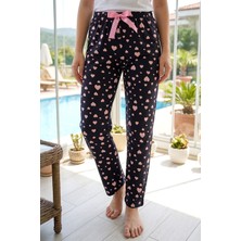 Remsa Kadın Viskon Kumaş Pembe Kalp Desen Penye Tek Pijama Alt 39 SIYAH04