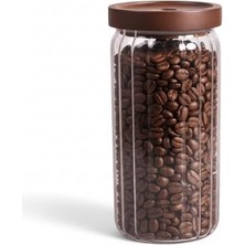 Aesco Akasya Kapaklı Çizgili Cam Kavanoz (1000ML /1 Litre) | Hava Geçirmez, Modern Fitilli Tasarım Gıda Saklama Kabı | Kahve, Çay, Kuruyemiş ve Bakliyat Kavanozu (9X20CM)