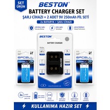 BataryaBank Beston M-7005 2'li USB 9V Pil Şarj Aleti + Efcell 9V 250MAH 2'li Şarjlı Pil Seti