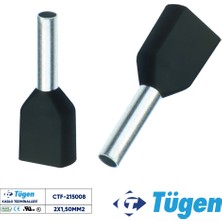 Tügen 2X1,50MM2 Çift Girişli Izoleli Yüksük Siyah ( 1 Kutu 500 Adet )
