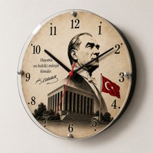 Atatürk ve Türk Bayrağı Temalı 28 cm Dekoratif Duvar Saati Ev Ofis Okul Duvar Saati