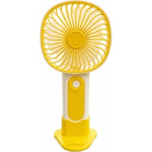 Aesco Mini El Fanı USB Şarjlı Type-C Bağlantılı 3 Kademeli Taşınabilir Elektrikli Fan Masaüstü ve El Tipi Kullanım Sarı Renk Serinletici Fan