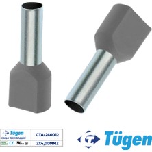 Tügen 2X4,00MM2 Çift Girişli Izoleli Yüksük Gri ( 1 Kutu 200 Adet )