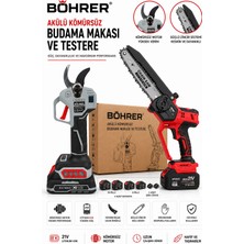 Böhrer BA011507 4 Akü 2 Şarj Aleti Pro Seri Kömürsüz Dal Budama Seti - 30MM Makas + 20CM Testere