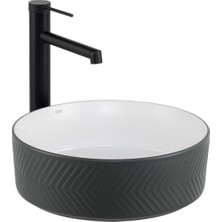 Lena E-W5002GB Tezgah Üstü Lavabo Mat Gri & Parlak Beyaz