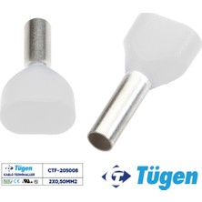 Tügen 2X0,50MM2 Çift Girişli Izoleli Yüksük Beyaz ( 1 Kutu 1000 Adet )