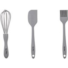Empressco Gri Orta Boy 3'lü Silikon Mutfak Seti: Spatula, Fırça ve Çırpıcı