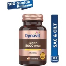 Dynavit Biotin 5000 Mcg 100 Tablet – Saç ve Cilt Için Takviye Edici Gıda (Türkiye Menşeli)
