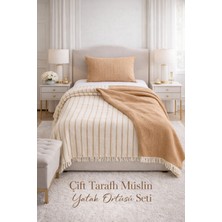 Veronica Line 8 Kat Tek Kişilik Müslin Çift Yönlü Yatak Örtüsü + Yastık Kılıfı Set 170X230