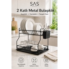 Sas Haus 2 Katlı Metal Bulaşıklık Kaşıklıklı ve Damlalıklı Tezgâh Üstü Bulaşık Kurutmalık Dtb-02