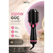 Neffo 2200W Sıcak Hava Saç Şekillendirici Fırça | Iyonik Teknoloji | 3 Kademeli Isı Ayarı | Hızlı Kurutma ve Hacim Veren Saç Fırçası