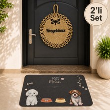 Bert Dekoratif Köpeksever Giriş Seti: Jüt "hoşgeldiniz" Kapı Süsü ve "pati Molası" Köpekli Paspas (2'li Set)