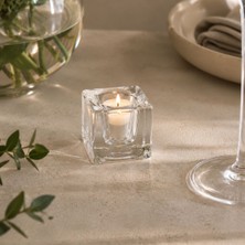 Dekorsende Cam Kare Şamdan & Mumluk Şeffaf 4 cm