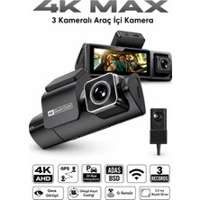 Bagajon 3 Kameralı Yapay Zekâ Destekli 4K Araç Içi Kamera | Ön Iç Arka Kamera Wifi Gps Adas 24 Saat Park Modu Gece Görüşlü