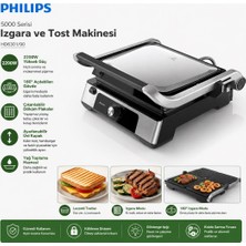 Philips 5000 Serisi 2200W Izgara ve Tost Makinesi,çıkarılabilir Plakalar, Izgara Için Tam Açılır, Yapışmaz Plakalar, Yükseklık Ayarı, HD6301/90