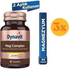 Dynavit Mag Complex 200MG Magnezyum Kompleks (Malat-Sitrat-Bisglisinat) 60 Tablet - 3 Adet (Toplam 180 Tablet)