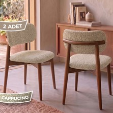 Canisa Onex Serisi 1.sınıf Ahşap Iskelet 2 Adet Cappucino Bukle Kumaş Mutfak Sandalyesi