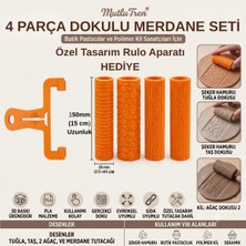3D Market İstanbul Mutlutren 4'lü Desenli Doku Rulosu Seti+Özel Tasarım Rulo Aparatı Hediye | Tuğla, Taş ve 2 Farklı Ahşap | Polimer Kil, Seramik, Fondan, Butik Pastacılık ve