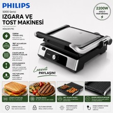 Philips 5000 Serisi 2200W Izgara ve Tost Makinesi,çıkarılabilir Plakalar, Izgara Için Tam Açılır, Yapışmaz Plakalar, Yükseklık Ayarı, HD6301/90