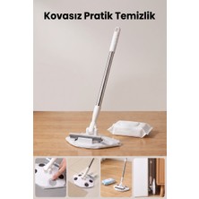 Evgereçlerim Islak Mendil Uyumlu Mop Paspas Pratik Temizlik Seti Çekçekli Yüzey Silme Fırçası Aparatı